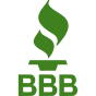 Better Business Bureau (BBB) green flame logo.
